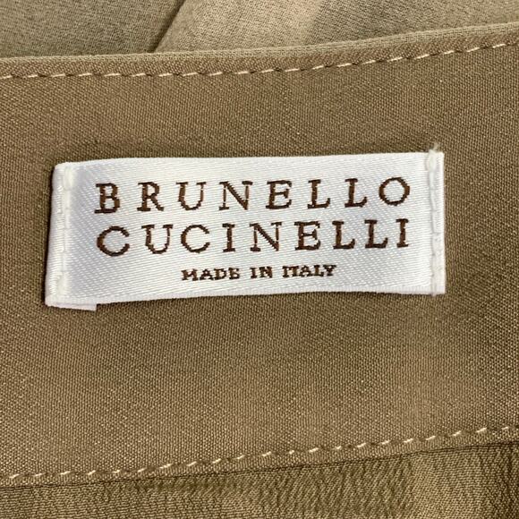 BRUNELLO CUCINELLI 8 Beige Taupe Silk Pleated Asymmetrical High Low Long Skirt - Picture 5 of 9